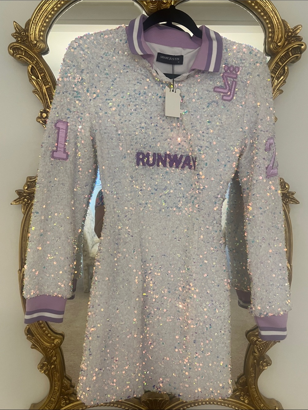 Justin Boots Iridescent Sequin Polo Top with Lavender Trim